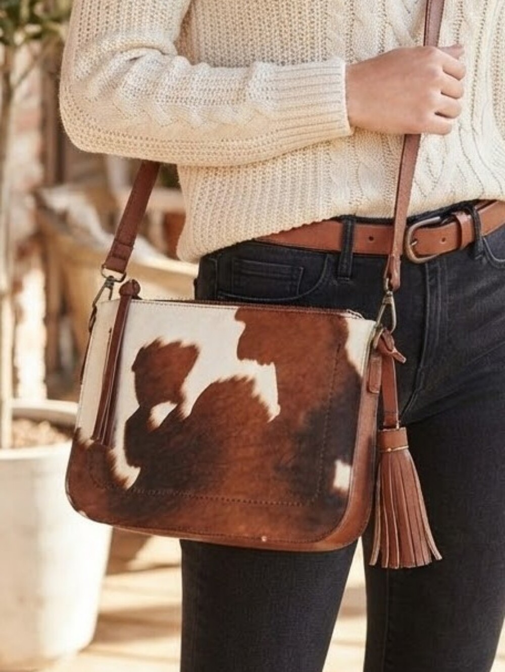 Sonoma Goods For Life Cowhide Print Crossbody Bag - Western Boho - NEW